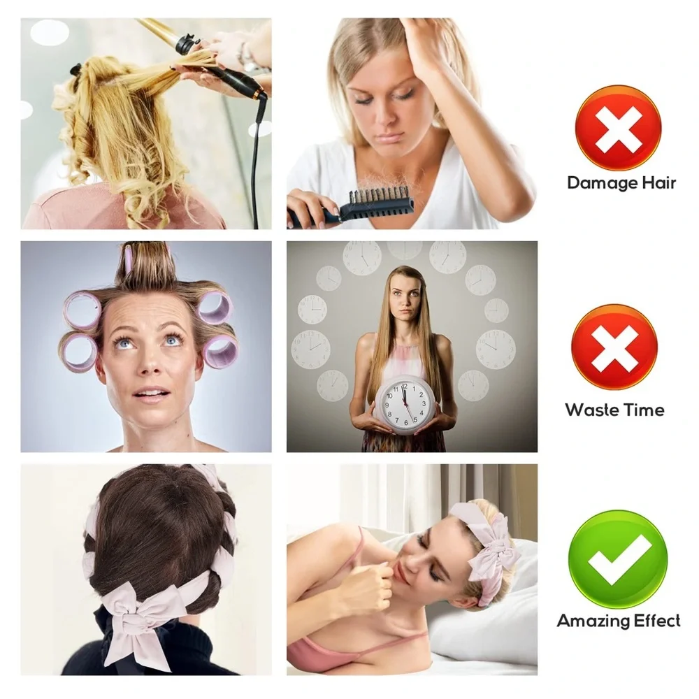 7 Pcs Soft Satin Heatless Curling Rod Headband Kit for Long Hair, Bedtime Curls